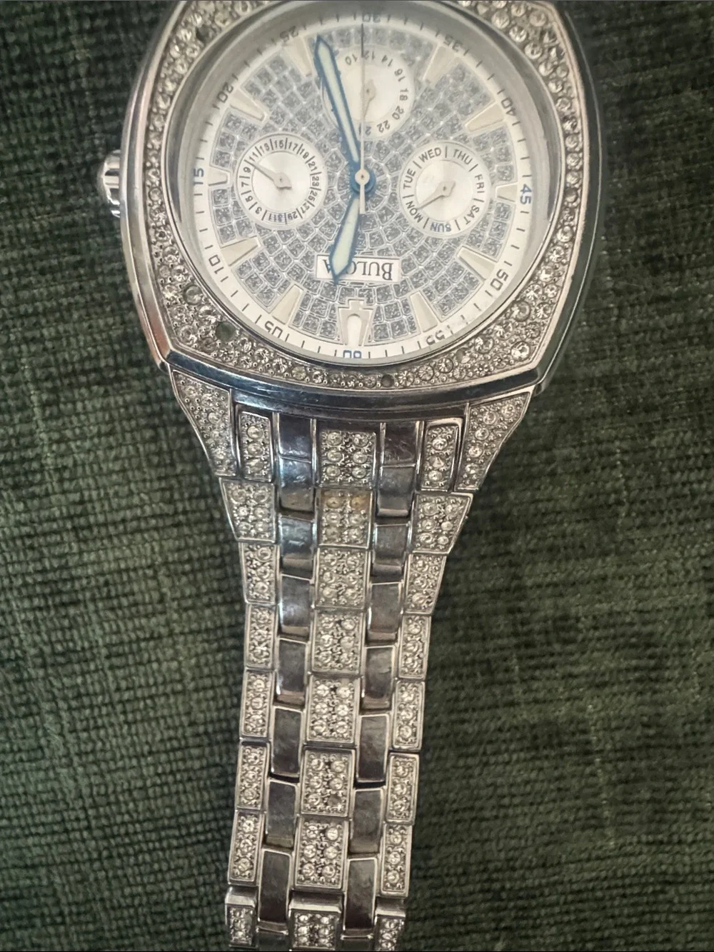 Bulova Silver Crystal-Accented Pavé Dial Watch